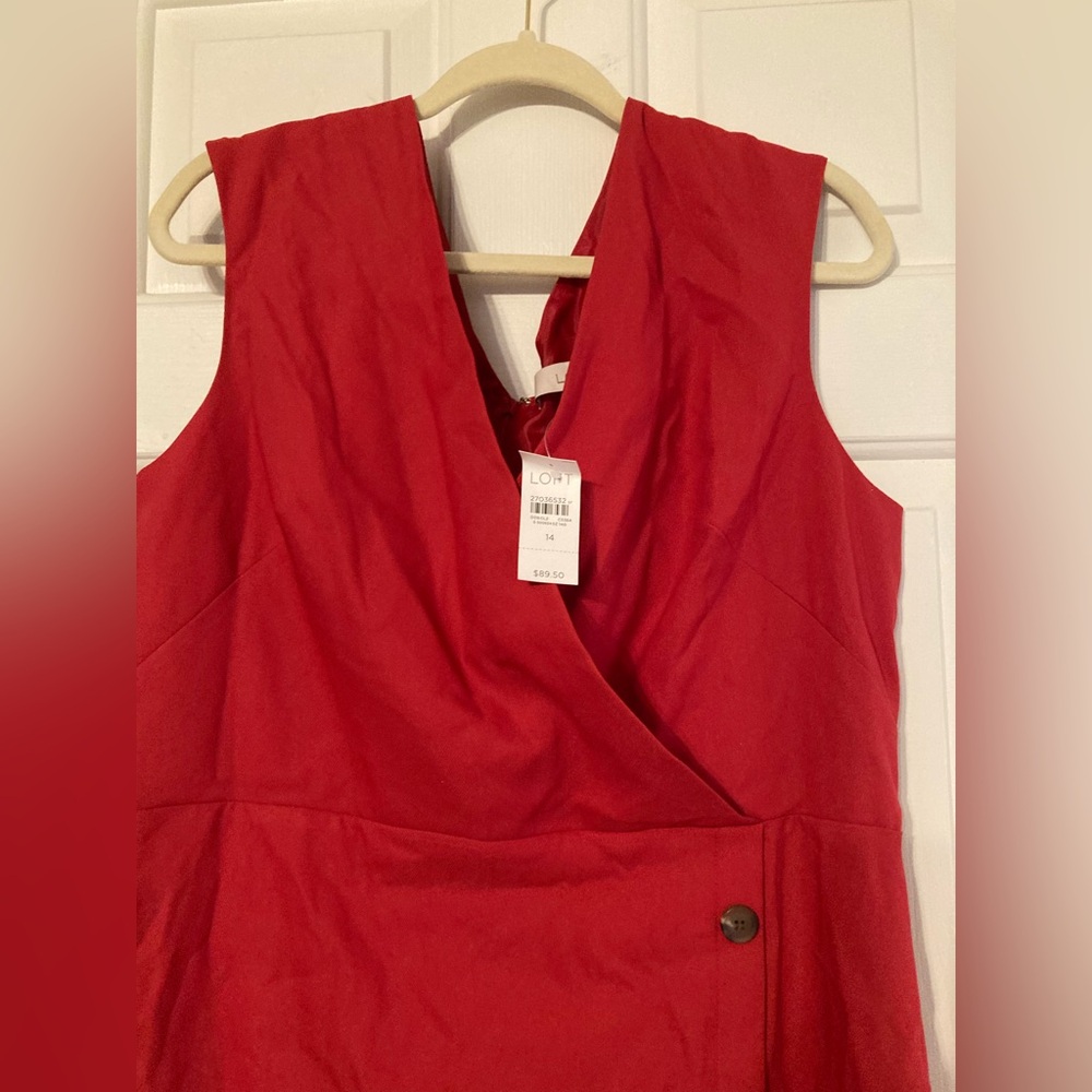 LOFT Red Sleeveless Button Front Mini Dress - Picture 7 of 13